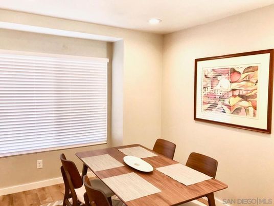 Dining room, Interior, Recessed Lighting, Wood Texture Flooring
