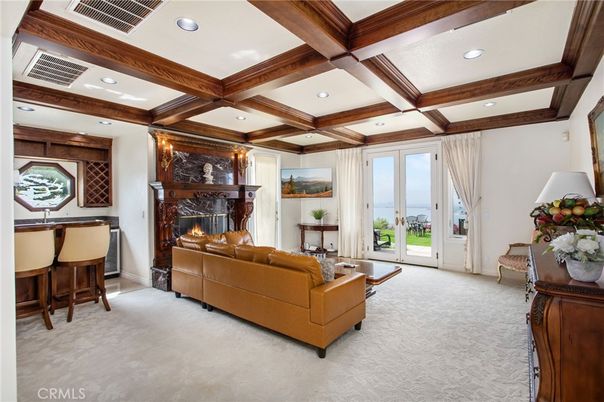 Fireplace, Interior, Living room, Recessed Lighting, Wooden Beams