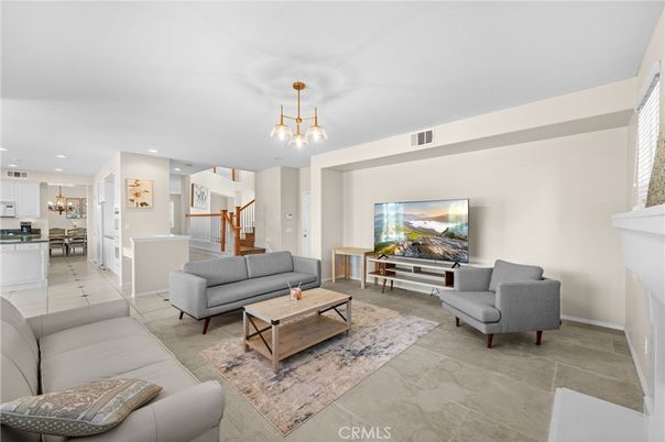 Fireplace, Interior, Kitchen, Living room, Pendant Lights, Recessed Lighting