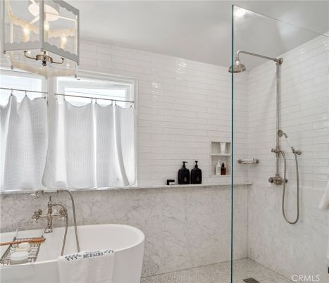 Bathroom, Free Standing Baths, Glass Shower, Interior, Marble Walls
