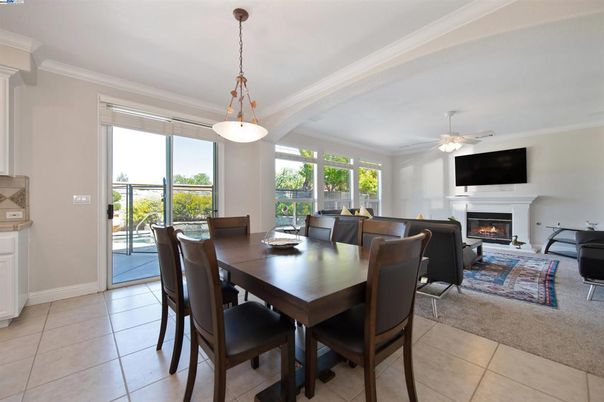 Dining room, Fireplace, Interior, Living room, Pendant Lights