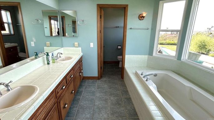 Bathroom, Dual Sink Vanities, Interior, Tile Countertops