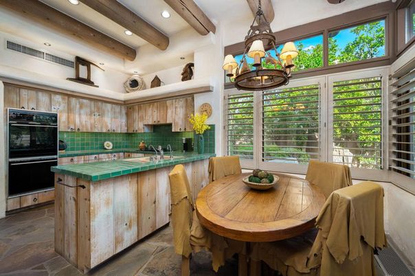 Dining room, Interior, Kitchen, Pendant Lights, Recessed Lighting, Tile Countertops, Wooden Beams