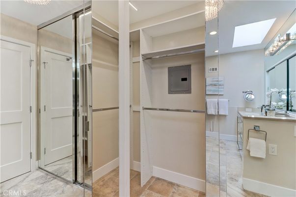 Bathroom, Chandelier, Glass Shower, Interior, Recessed Lighting