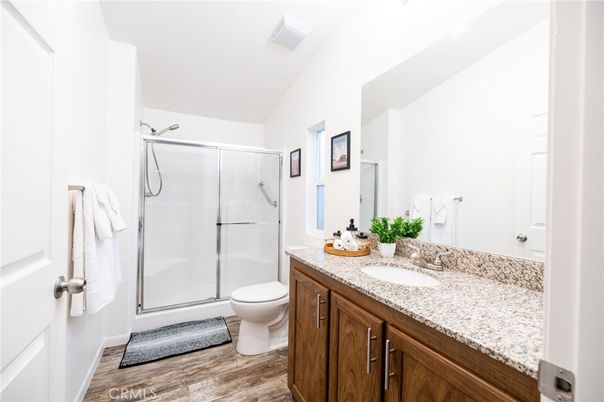 Bathroom, Glass Shower, Interior, Wood Texture Flooring