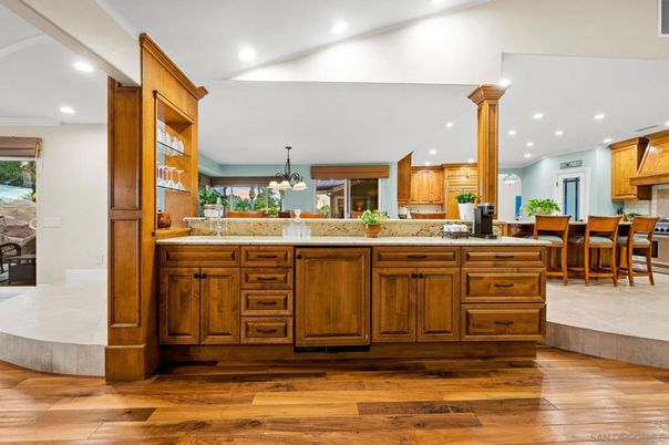 Interior, Kitchen, Pendant Lights, Recessed Lighting, Wood Texture Flooring