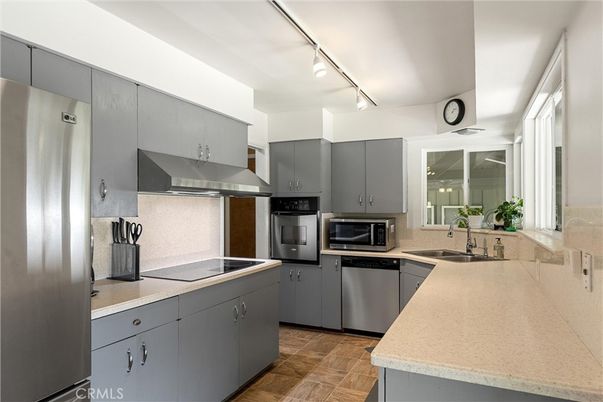 Interior, Kitchen, Stainless Steel Appliances, Wood Texture Flooring