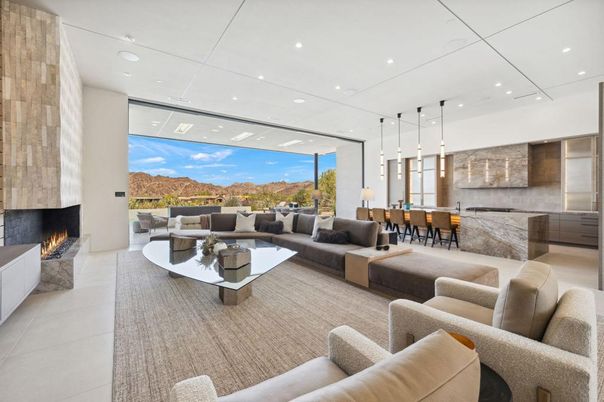 Dining room, Fireplace, Interior, Kitchen, Living room, Pendant Lights, Recessed Lighting