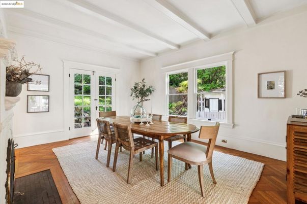Dining room, Fireplace, Interior, Wood Texture Flooring