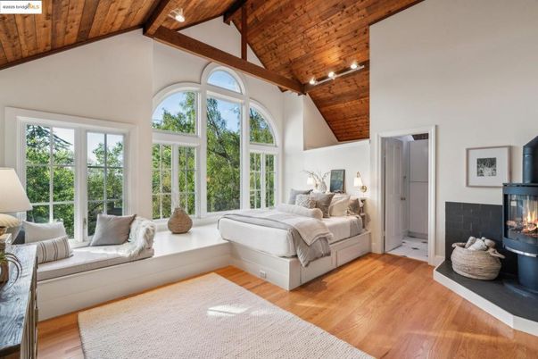 Bedroom, Fireplace, Interior, Wooden Beams, Wooden Ceilings, Wood Texture Flooring
