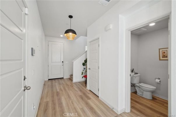 Bathroom, Interior, Pendant Lights, Recessed Lighting, Wood Texture Flooring