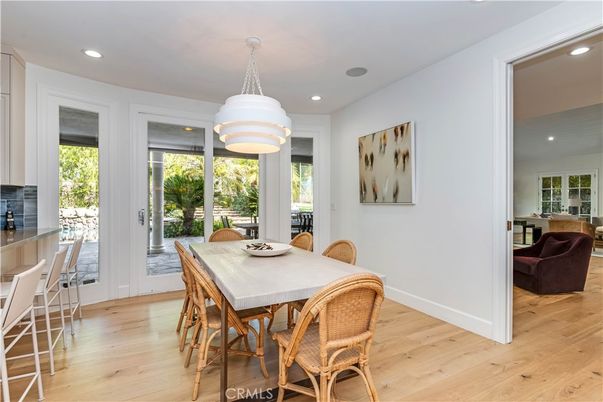 Dining room, Interior, Pendant Lights, Recessed Lighting, Wood Texture Flooring