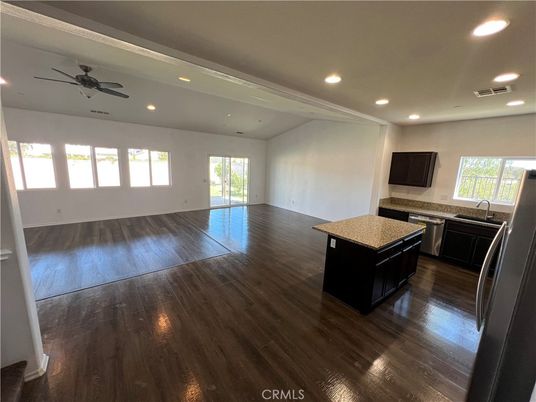 Empty room, Interior, Kitchen, Recessed Lighting, Wood Texture Flooring