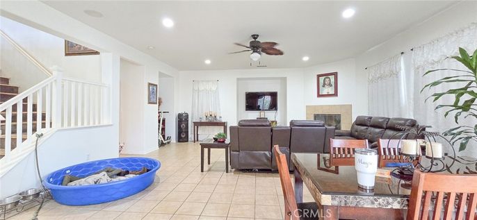 Dining room, Fireplace, Interior, Living room, Recessed Lighting