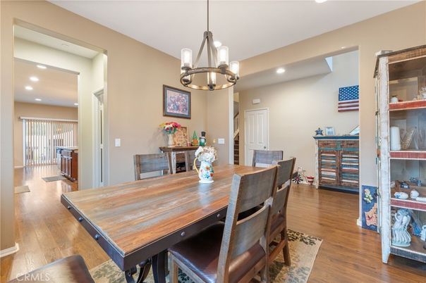 Chandelier, Dining room, Interior, Pendant Lights, Recessed Lighting, Wood Texture Flooring