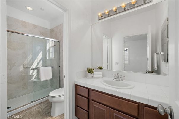 Bathroom, Glass Shower, Interior, Recessed Lighting, Tile Countertops