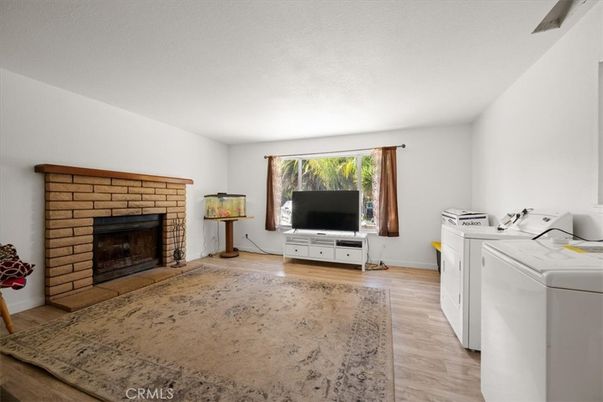Fireplace, Interior, Washer, Wood Texture Flooring