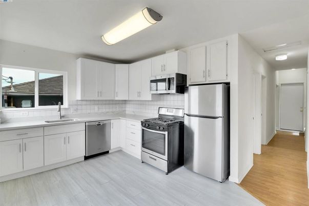 Interior, Kitchen, Stainless Steel Appliances, Wood Texture Flooring
