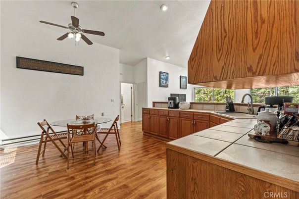 Dining room, Interior, Kitchen, Recessed Lighting, Wood Texture Flooring