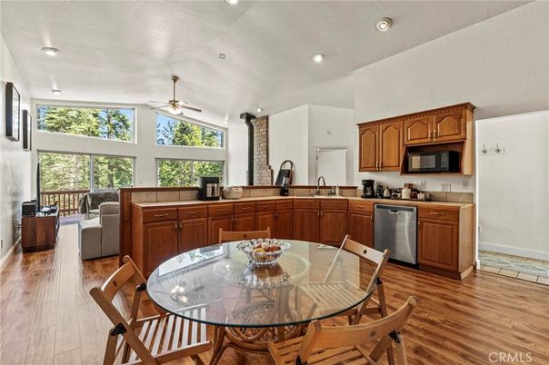 Dining room, Interior, Kitchen, Living room, Recessed Lighting, Wood Texture Flooring