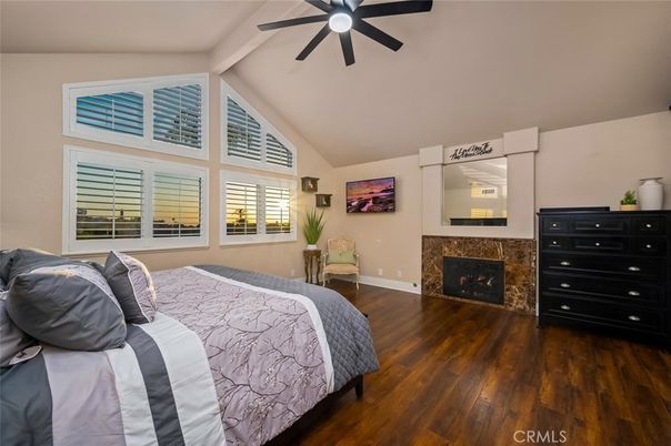 Bedroom, Fireplace, Interior, Wood Texture Flooring