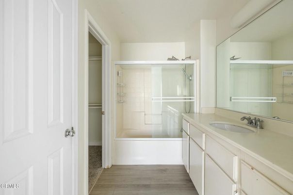 Bathroom, Glass Shower, Interior, Wood Texture Flooring