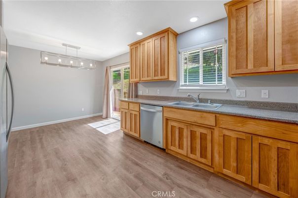 Interior, Kitchen, Pendant Lights, Recessed Lighting, Wood Texture Flooring