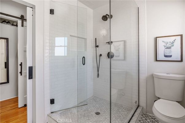 Bathroom, Glass Shower, Interior, Wood Texture Flooring