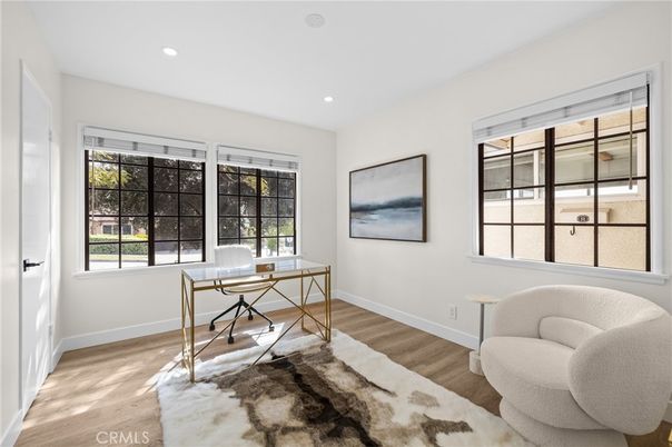 Home Office, Interior, Recessed Lighting, Wood Texture Flooring