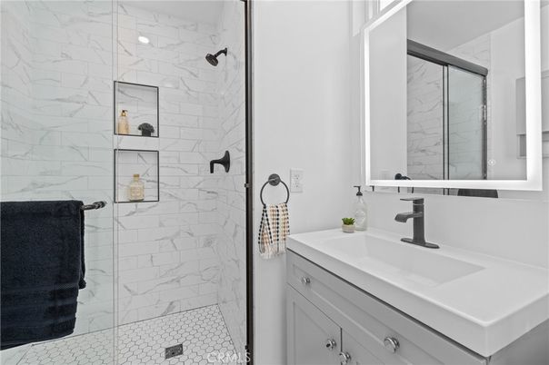 Bathroom, Glass Shower, Interior, Marble Walls