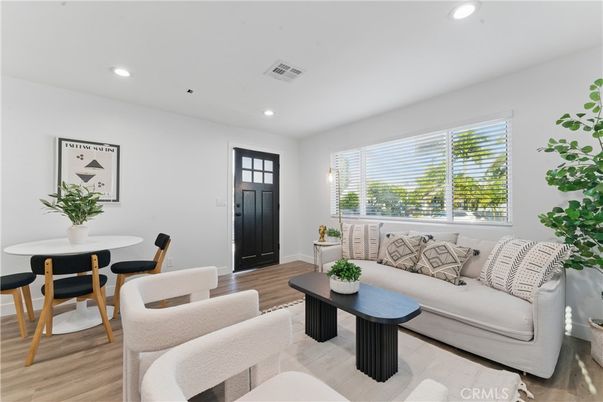Dining room, Interior, Living room, Recessed Lighting, Wood Texture Flooring
