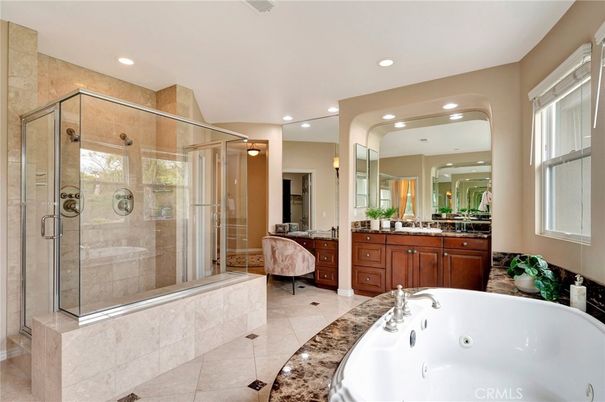 Bathroom, Dual Sink Vanities, Glass Shower, Interior, Recessed Lighting