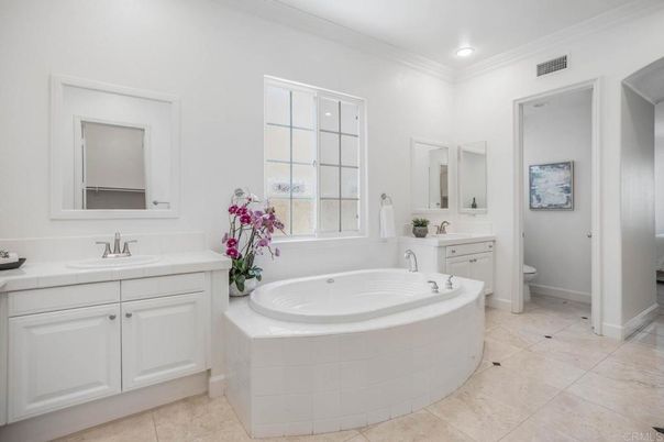 Bathroom, Dual Sink Vanities, Interior, Recessed Lighting, Tile Countertops