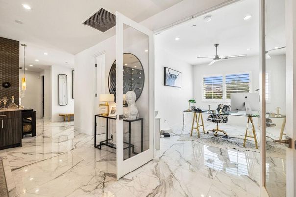 Home Office, Interior, Marble, Pendant Lights, Recessed Lighting