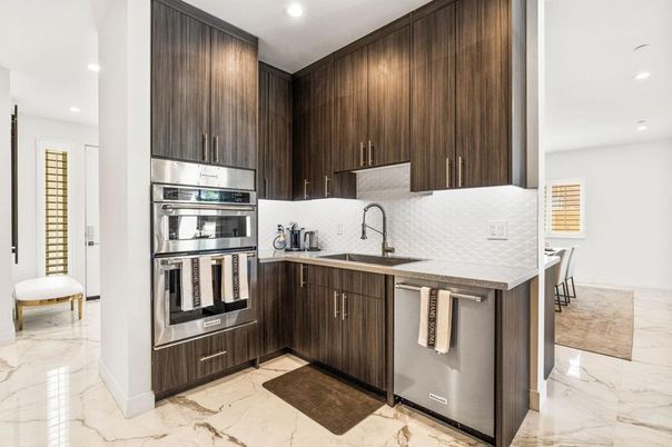 Interior, Kitchen, Marble, Recessed Lighting, Stainless Steel Appliances