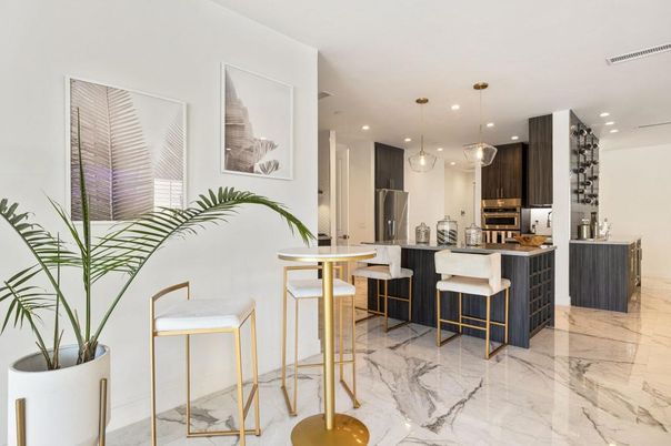Interior, Kitchen, Marble, Pendant Lights, Recessed Lighting
