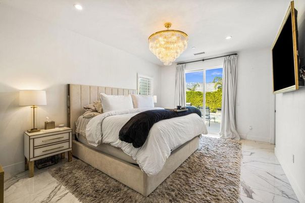 Bedroom, Chandelier, Interior, Marble, Recessed Lighting