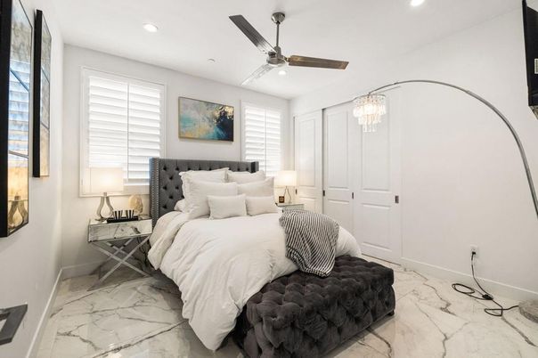 Bedroom, Interior, Marble, Recessed Lighting