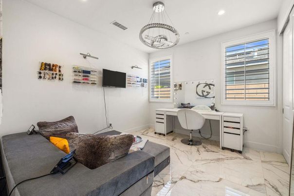 Home Office, Interior, Marble, Pendant Lights, Recessed Lighting