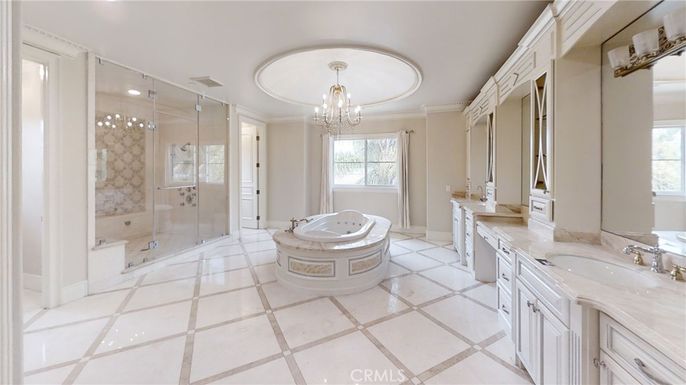 Bathroom, Chandelier, Glass Shower, Interior