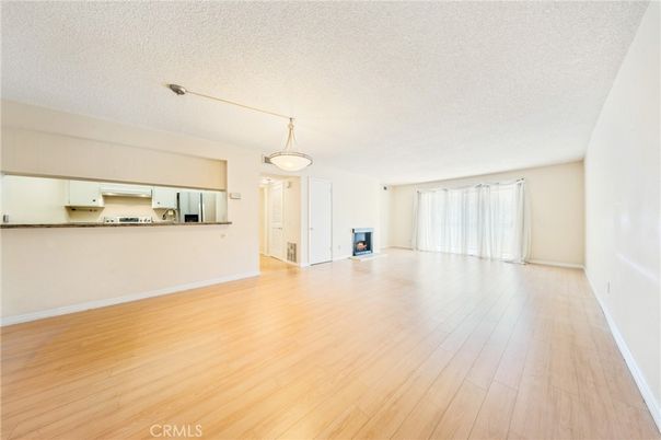 Empty room, Interior, Kitchen, Pendant Lights, Wood Texture Flooring