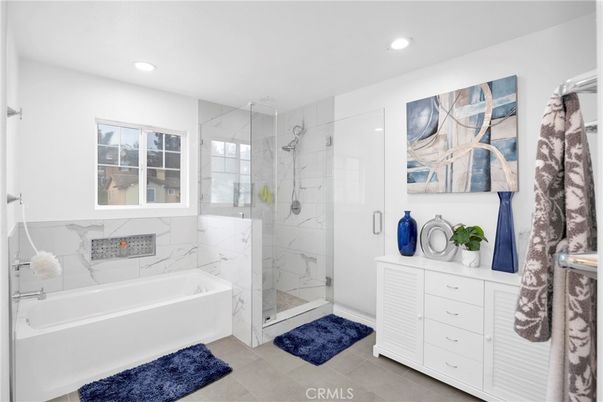 Bathroom, Glass Shower, Interior, Marble Walls, Recessed Lighting