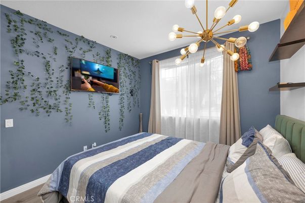 Bedroom, Interior, Pendant Lights, Wood Texture Flooring