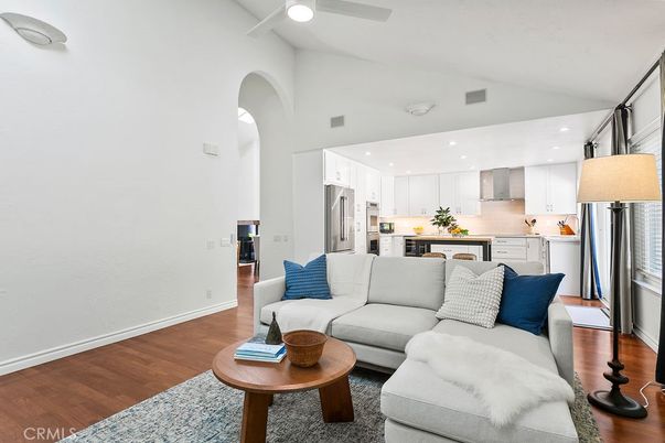 Interior, Kitchen, Living room, Recessed Lighting, Stainless Steel Appliances, Wood Texture Flooring