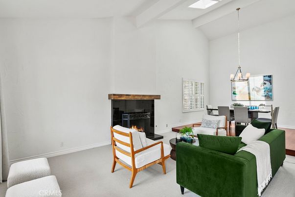 Dining room, Fireplace, Interior, Living room, Pendant Lights