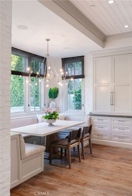 Dining room, Interior, Pendant Lights, Recessed Lighting, Wood Texture Flooring