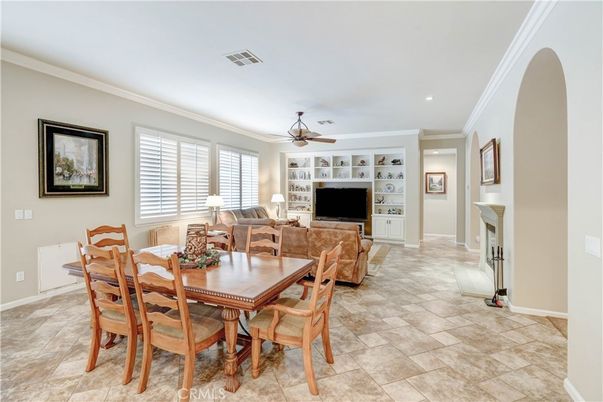 Dining room, Fireplace, Interior, Living room, Recessed Lighting