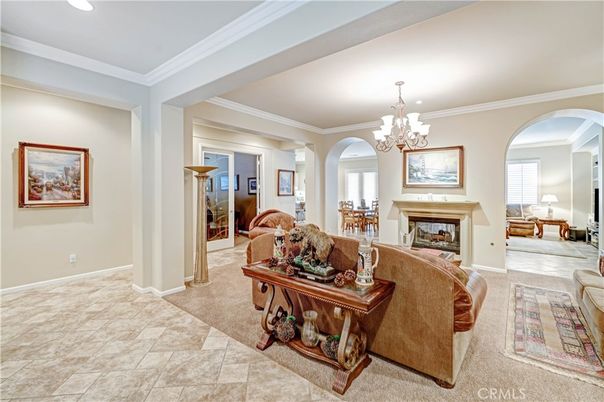 Chandelier, Fireplace, Interior, Living room, Recessed Lighting