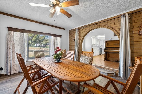 Dining room, Interior, Stone Walls, Wood Texture Flooring