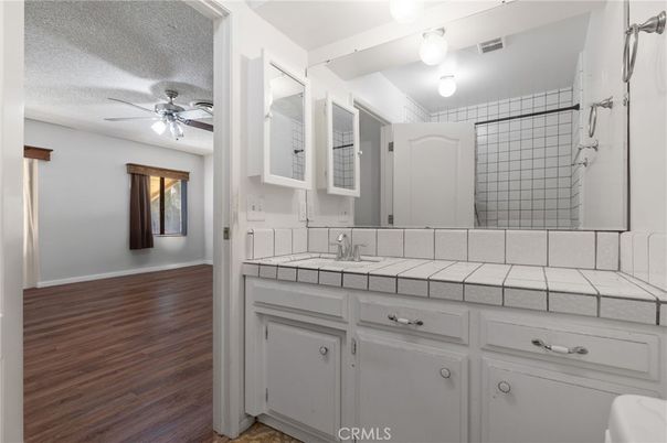 Bathroom, Interior, Tile Countertops, Wood Texture Flooring